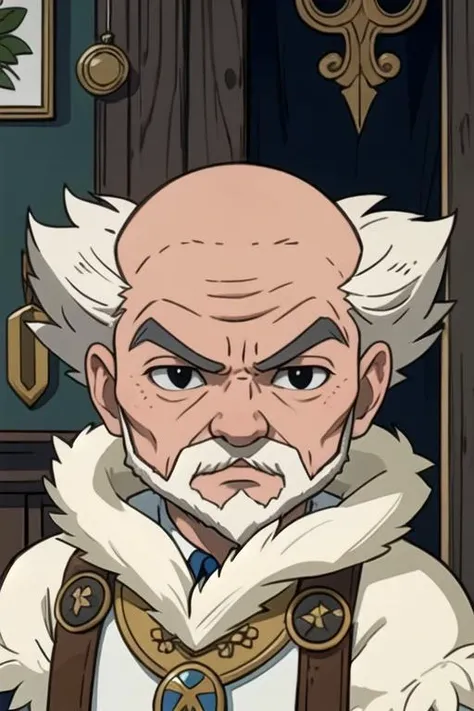 masterpiece, best quality, photorealistic, 1boy, solo, male focus, looking at viewer, , , , realistic, <lora:makarov_dreyar:0.72>, makarov_dreyar, white hair, black eyes, old, beard, fur trim, bald, dwarf, , alternate history,