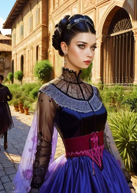 (glossy) afra_saracoglu in (organza|hag costume),portrait,intricate detail,(bob),( hair bobbles),at tuscan architecture,noon,art by  (Mead Schaeffer),
<lora:afra_saracoglu-98:0.8>,<lora:depth_of_field_slider_v1:8>,