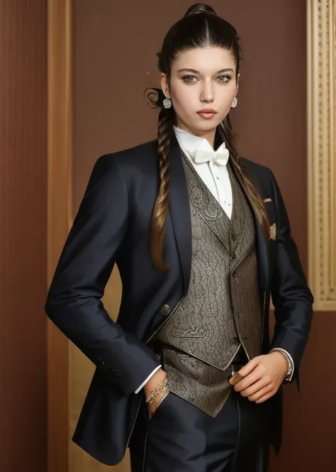 (goodly) afra_saracoglu in (suit|cowboy costume),portrait,intricate detail,(drill hair),( hair bobbles),at art nouveau,evening,art by  (Masaaki Sasamoto),
<lora:afra_saracoglu-98:0.8>,<lora:depth_of_field_slider_v1:8>,