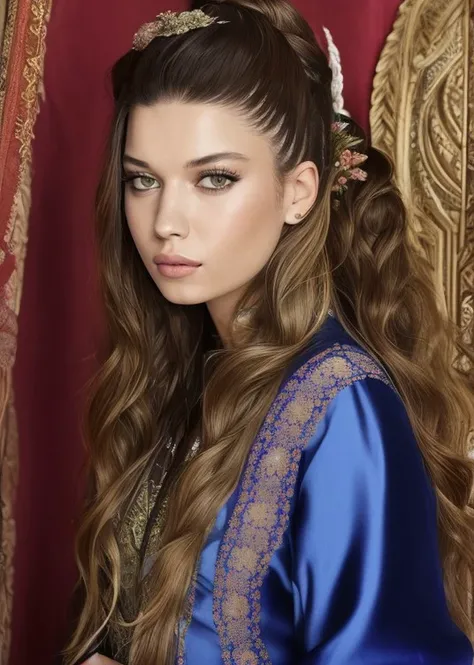 (good) afra_saracoglu in (silk|hippie costume),portrait,intricate detail,(half-up half-down hairstyle),( hair flower),at Jacobean architecture,midday,art by (Ivan Aivazvski),
<lora:afra_saracoglu-98:0.8>,<lora:depth_of_field_slider_v1:8>,