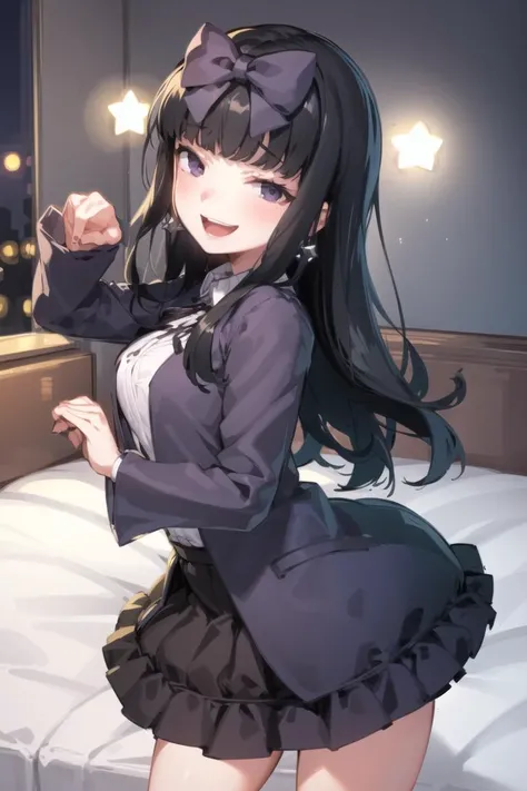 masterpiece, 1girl,cowboy shot,(star sapphire,:0.8),bed room,(beautiful detailed eye),evil smile,dynamic angle,dynamic pose<lora:shungaYoukyu_v10 (1):0.8>