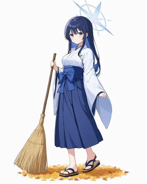 breathtaking,saori \(blue archive\),1girl, solo, breasts, looking at viewer, blush, skirt, simple background, long sleeves, white background, bow, holding, closed mouth, standing, full body, japanese clothes, wide sleeves, kimono, leaf, halo, sandals, ribbon trim, hakama, hakama skirt, broom, ribbon-trimmed sleeves, white kimono, miko, tabi, autumn leaves, falling leaves, zouri, holding broom, blue hakama, ginkgo leaf
<lora:Saori_image220_v1-000035:1> . gorgeous,key visual, vibrant, studio anime,award-winning, professional, highly detailed,high budget, cinemascope