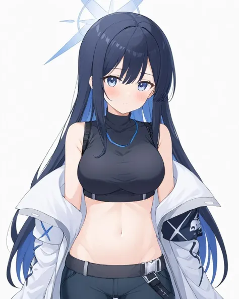 saori \(blue archive\),1girl, solo, navel, stomach, midriff, crop_top, white_background, halo, looking_at_viewer, simple_background, off_shoulder, blush, black_pants, sleeveless_shirt, closed_mouth, bare_shoulders, black_shirt, open_jacket, medium_breasts, upper_body
<lora:saori_(blue_archive)_image2237_2023-11-28-000010:1>halo. gorgeous,key visual, vibrant, studio anime,award-winning, professional, highly detailed,high budget, cinemascope