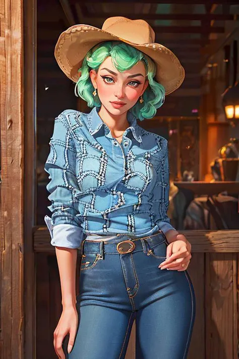 DEN_avrora_stylerotica,
(country beauty posing against a wooden fence with a plaid shirt and jeans and a cowboy hat, cow girl, country girl, cow girl:1.2),
bokeh, f1.4, 40mm, photorealistic, raw, 8k, textured skin, skin pores, intricate details <lora:epi_noiseoffset2:1>, epiCRealism <lora:ClothingAdjuster3:-1>