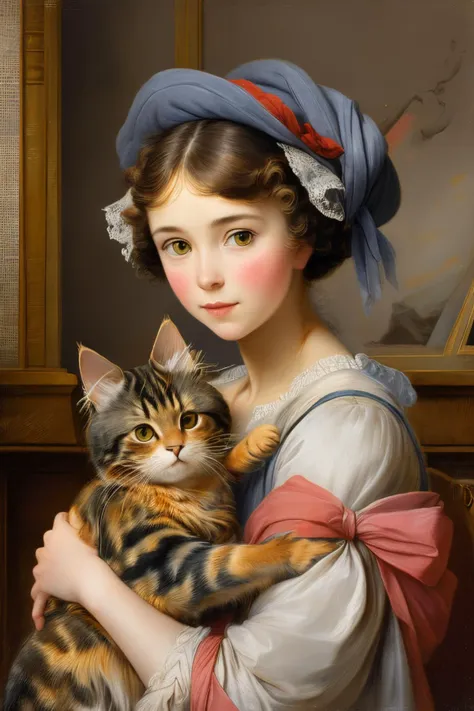 masterpiece,best quality,<lora:tbh152-:0.7>,illustration,style of Élisabeth Vigée-Lebrun, cute Mainecoon cat