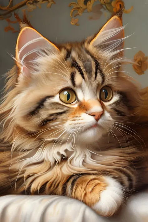 masterpiece,best quality,<lora:tbh152-:0.7>,illustration,style of Élisabeth Vigée-Lebrun, cute Mainecoon cat