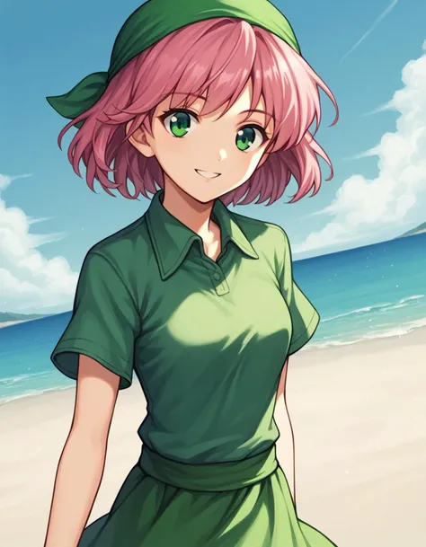 score_9, score_8_up, score_7_up, source_anime,
lennacharlottetycoon, <lora:lenna-charlotte-tycoon-ponyxl-lora-nochekaiser:1>,
short hair, green eyes, pink hair,
piratelenna, skirt, shirt, bandana, green bandana, green shirt, collared shirt, short sleeves,
outdoors, beach, smile,
looking at viewer, solo, cowboy shot, dutch angle,