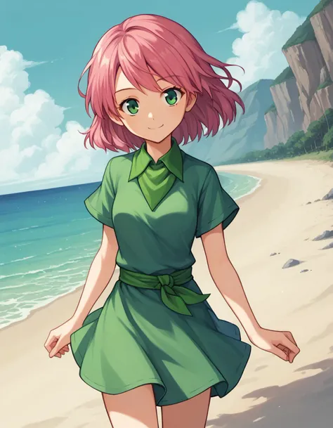 score_9, score_8_up, score_7_up, source_anime,
lennacharlottetycoon, <lora:lenna-charlotte-tycoon-ponyxl-lora-nochekaiser:1>,
short hair, green eyes, pink hair,
piratelenna, skirt, shirt, bandana, green bandana, green shirt, collared shirt, short sleeves,
outdoors, beach, smile,
looking at viewer, solo, cowboy shot, dutch angle,