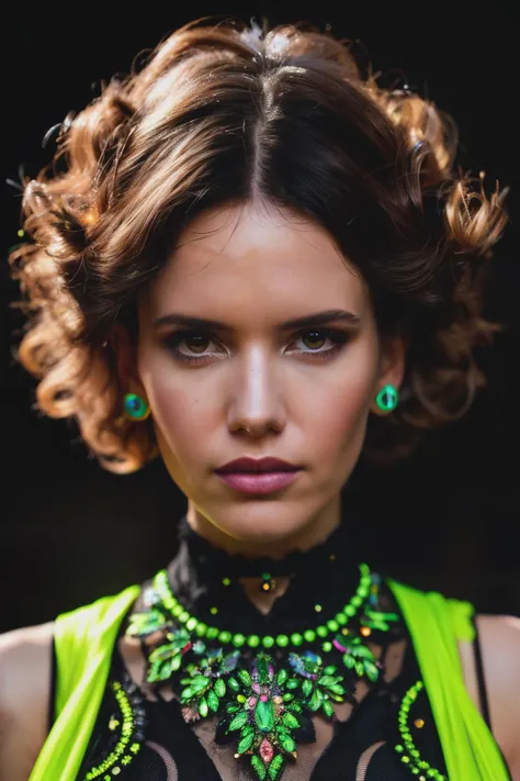 A stunning intricate full color up close portrait of ebg, wearing neon ballroom gown, epic character composition, by ilya kuvshinov, alessio albi, nina masic, sharp focus, natural lighting, subsurface scattering, f2, 35mm,<lora:EvaBargiela-RealVision-V1.0:1>
