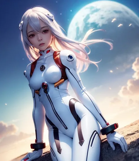 ((master piece)),best quality, illustration, beautiful detailed eyes, beautiful detailed hair, floating hair, 1girl, Ayanami, armor, expressionless, skinny, small_breasts, solo, turtleneck, background, bodysuit, turn around, <lora:Ayanami:1>
