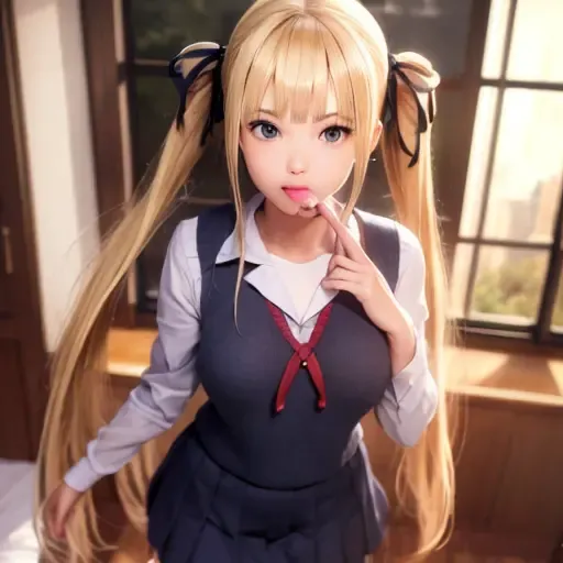 ultra realistic 8k cg, picture-perfect face, flawless, clean, masterpiece, professional artwork, 1girl, blonde hair, twintails, hair ribbon, school uniform, black thighhighs, sawamura spencer eriri, <lora:qqq-sawamura_spencer_eriri-v1:0.7>