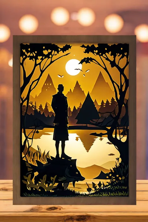 <lora:PaperCuttingLight:0.9>, (Paper Cutting:1.3), (ultra realistic, 32k, RAW photo, high detailed skin:1.1) (masterpiece, best quality:1.5),man and woman couple, standing next to each other, sitting on the grass, sticking their feet in the water, river, forest, fish, moonlight,