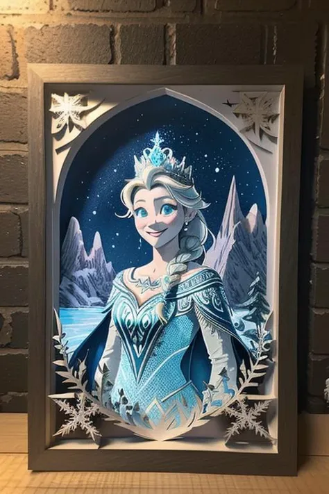 <lora:PaperCuttingLight:0.8>, (Paper Cutting:1.3), (ultra realistic, 32k, RAW photo, highly detailed face, high detailed skin:1.1), (masterpiece, best quality:1.5), The Blue Lagoon, Iceland, Snowy forest.
<lora:elsa_of_arendelle_v1:0.1> elsa of arendelle, elsa of arendelle, smile, purple cloak, tiara, blue ice dress, single braid, nightgown, dark cape, snowflake_pattern