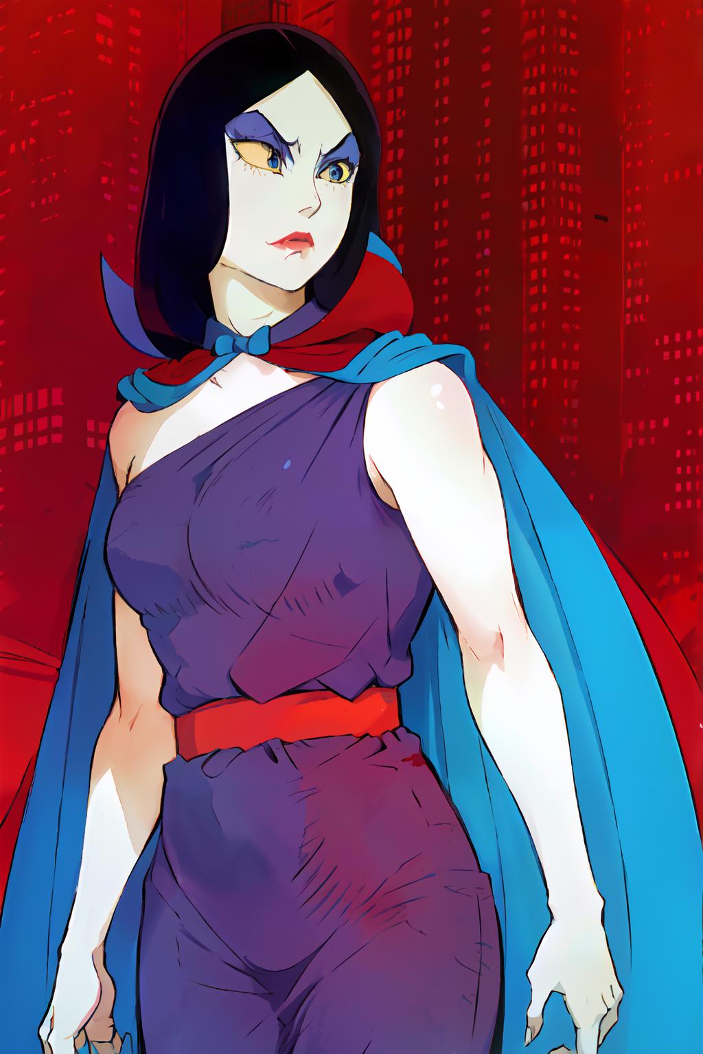 A close up of a woman in a purple dress with a cape - SeaArt AI
