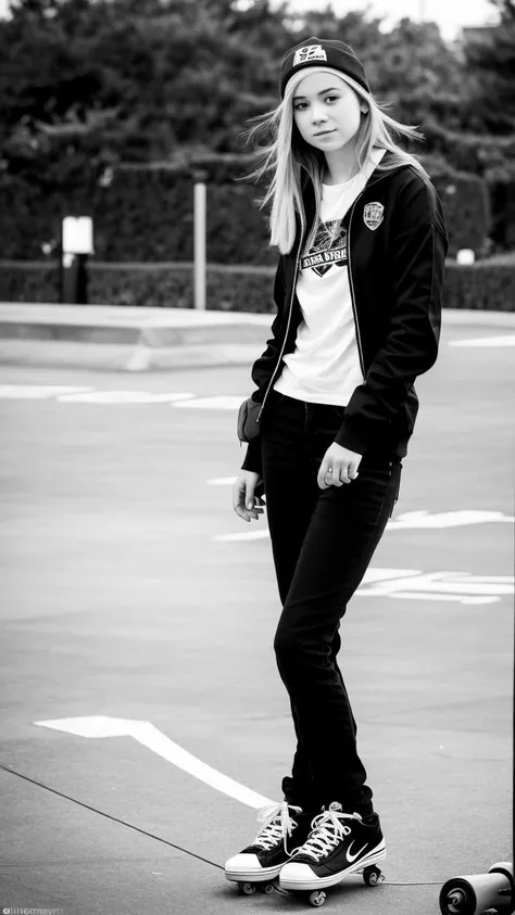 street photography, skater girl, black and white,