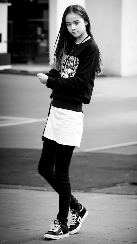 street photography, skater girl, black and white,