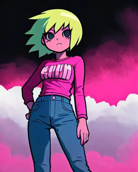 <lora:scottpilgrimvstheworld:0.6> scottpilgrimvstheworld, 1girl,