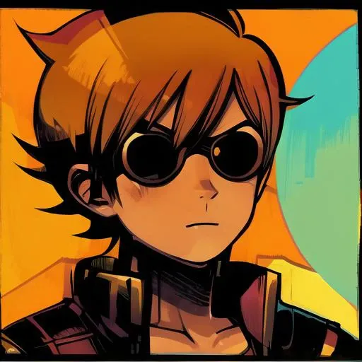 <lora:scottpilgrimvstheworld:1> scottpilgrimvstheworld, 1boy, simple background, orange hair, shirt, open jacket, upper body, looking at viewer, v-shaped eyebrows, <lora:cyberpunk2077Tarot_tarotCard512x1024:1>