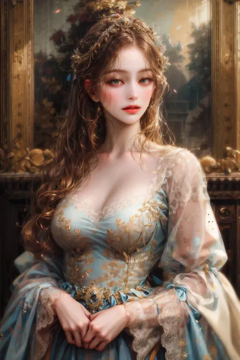 (absurdres, highres, ultra detailed), 1girl, solo, mature, Baroque, long dress, long sleeve, elegant, colorful, highest detailed, upper body