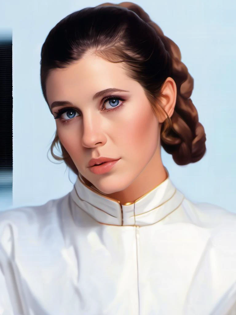 1982 a woman as Leia_Organa in metal bikini <lora:Leia_Organa-000010:0.7> carrie fisher supermodel, nude, modeling in space nudist ,realistic detailed skin with pours, modeling shoot, alluring, huge breasts supermodel, year 1985, ,detailed, dynamic modeling pose , Golden hour, magic hour, dramatic lighting, clouds, sci-fi, sunset, urban, rim lights, hair light, reflection, blonde supermodel ,raytraced, subsurface scattering ,Detailed, sharp focus, depth of field, blonde hair, blue eyes, , digital photo by metart