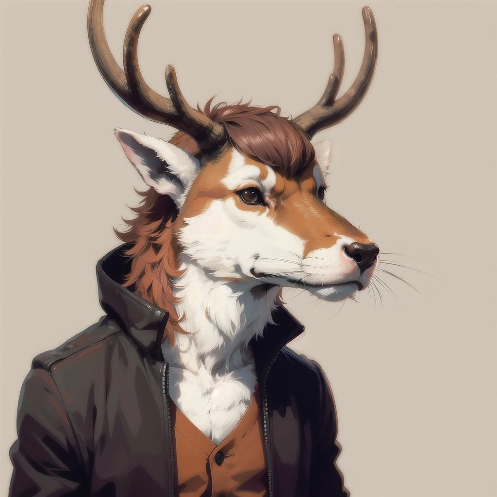 anthropomorphic stag, solo, (simple background:1.3), upper body, best quality, masterpiece, <lora:Anthro_Tanktops-08:0.6>