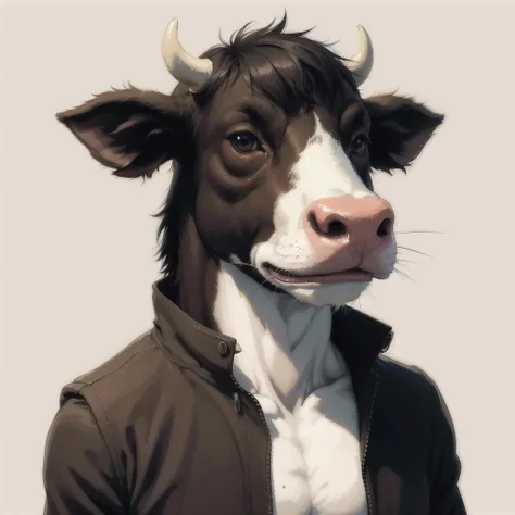 anthropomorphic cow, solo, (simple background:1.3), upper body, best quality, masterpiece,  <lora:Anthro_Tanktops-08:0.5>