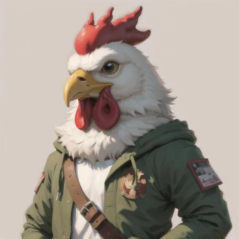 anthropomorphic chicken, solo, (simple background:1.3), upper body, best quality, masterpiece, <lora:Anthro_Tanktops-08:0.5>