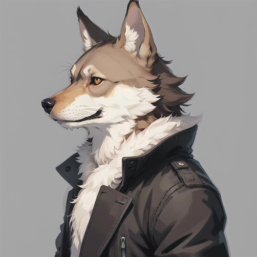 anthropomorphic wolf, solo, (simple background:1.3), upper body, best quality, masterpiece, <lora:Anthro_Tanktops-08:0.6>