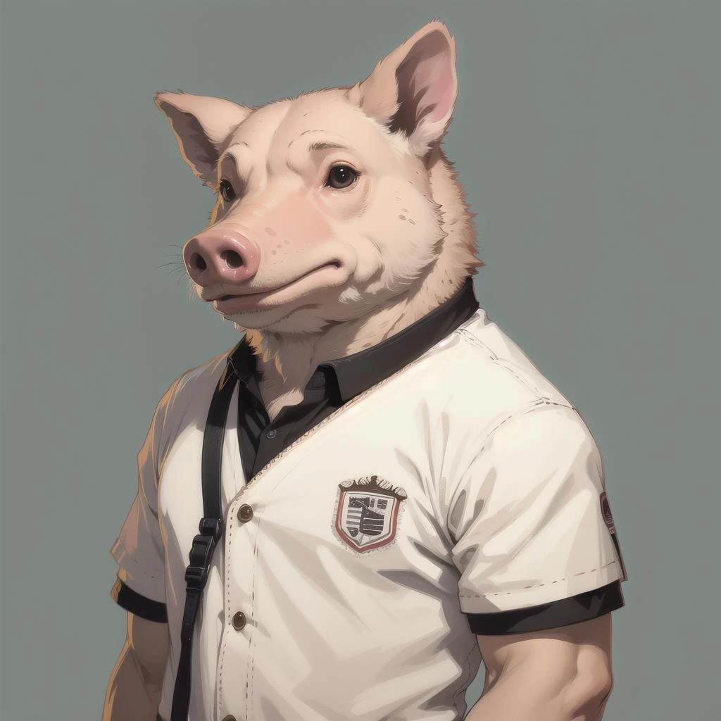 anthropomorphic pig, solo, (simple background:1.3), upper body, best quality, masterpiece, <lora:Anthro_Tanktops-08:0.6>