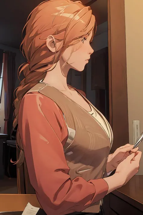 (masterpiece, best quality), 1girl, Salmon Sleek Side Part, big breasts, <lora:Carl:0.8>