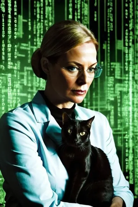 woman, cat on lab <lora:SDXL_matrix_Sa_May-V6:1> matrix