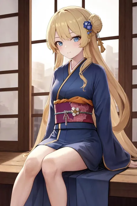 masterpiece, best quality, highres, 1girl navia <lora:navia_no_outfit:1> kimono, sitting