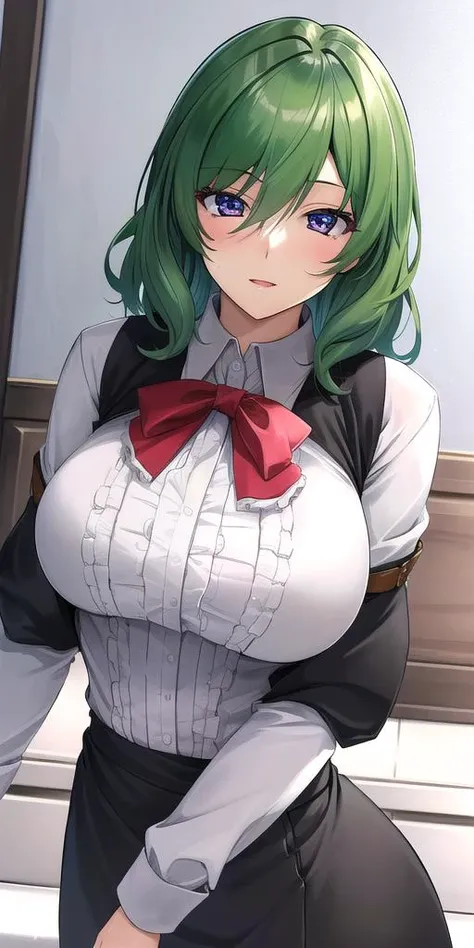 4K resolution,((Highest quality)),Ultra-high resolution,Adult women, alone, sexy, (Grim face), (Light green eyes), Beautiful and symmetrical face, (Grey short hair),uniform,military belt,green tight skirt,Realistic:1.4,Realistic:1.4,(masterpiece:1.2),Perfect Eyes,Perfect Eyes,Ample breasts,Curvy Body,Perfect Legs,Dilapidated building