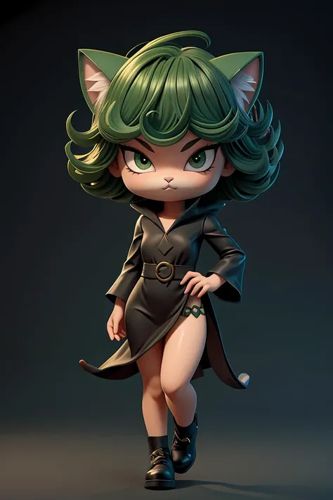 best quality, dynamic angle, full body, c4tt4stic, tatsumaki as a cat, black dress, green hair, hyperrealistic, cinematic  <lora:more_details:0.3>  <lora:c4tt4stic6(1):0.8>  <lora:tatsumaki-10:0.9>