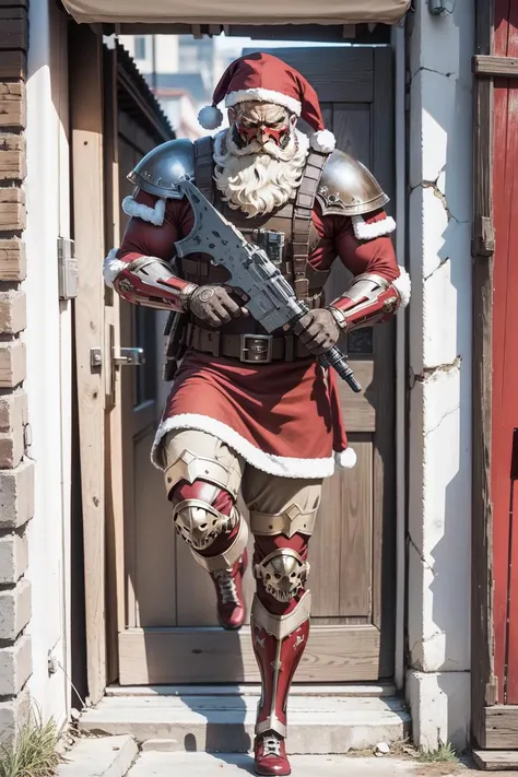 santa claus, santa costume, red, skull mask, armor, army, ((kicking door)), christmas, chromatic aberration, holding weapon, thedeathsquad
<lora:thedeathsquad_finetuned:0.75> <lora:lit:0.8>