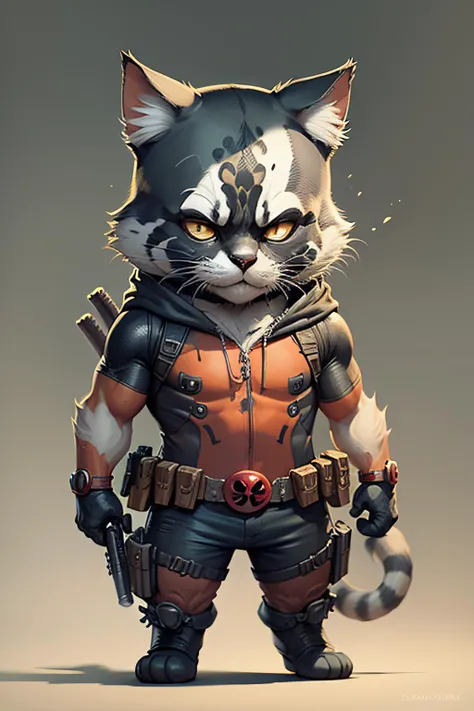 c4tt4stic, deadpool, cat, full body, intricate details