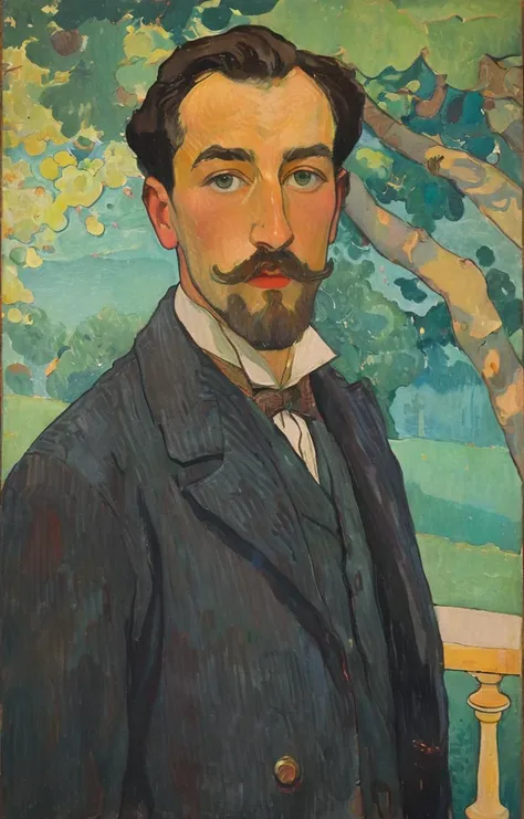 masterpiece,best quality,<lora:tbh139-sdxl:0.7>,portrait of man,illustration,style of Maurice Denis