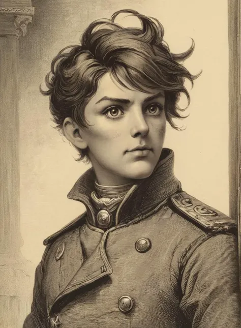 a portrait of Tracer from Overwatch by gustave dore, <lora:GustaveDore_StyleXLv6.1:0.5> gustavedore style, gustavedore detailed style