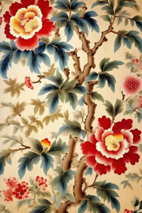 <lora:Anna Maria Garthwaite Style:1>Anna Maria Garthwaite Style - Chinoiserie floral Wallpaper pattern