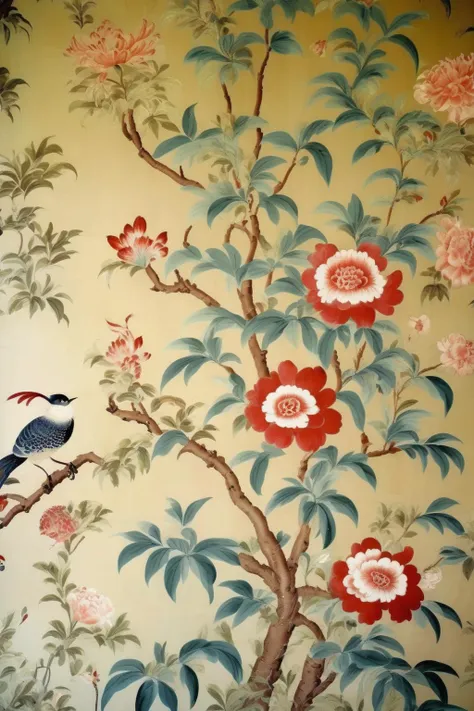 <lora:Anna Maria Garthwaite Style:1>Anna Maria Garthwaite Style - wallpaper on the wall in the style of chinoiserie