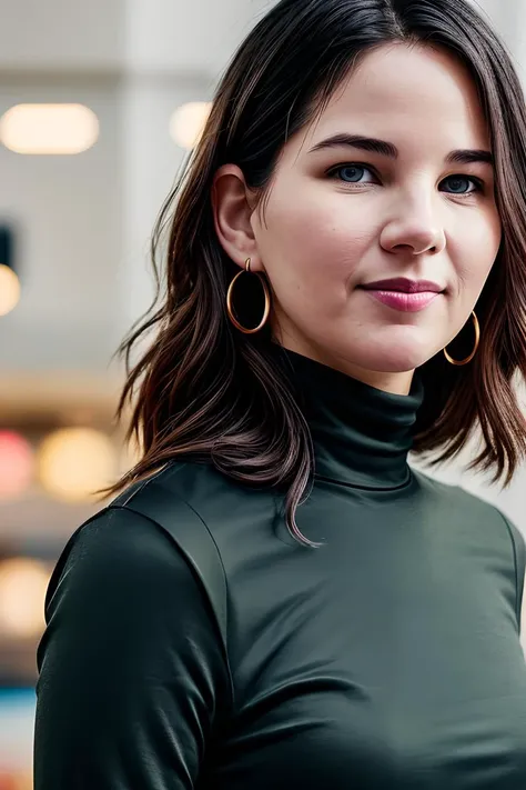 photo of beautiful young (albaerbock:0.99), a woman, (tight long sleeve top:1.2), (long jeans), in a department store, natural light, (masterpiece:1.2) (photorealistic:1.2) (best quality) (detailed skin:1.2) (intricate details) (8k) (HDR) (cinematic lighting) (sharp focus), (looking at the camera:1.1), ((closeup portrait:1.2)), hoop earrings