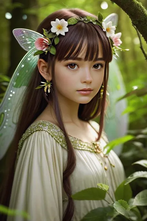 best quality, masterpiece, fantasy forest, fairies, finely detailed facial features, flora, fauna,