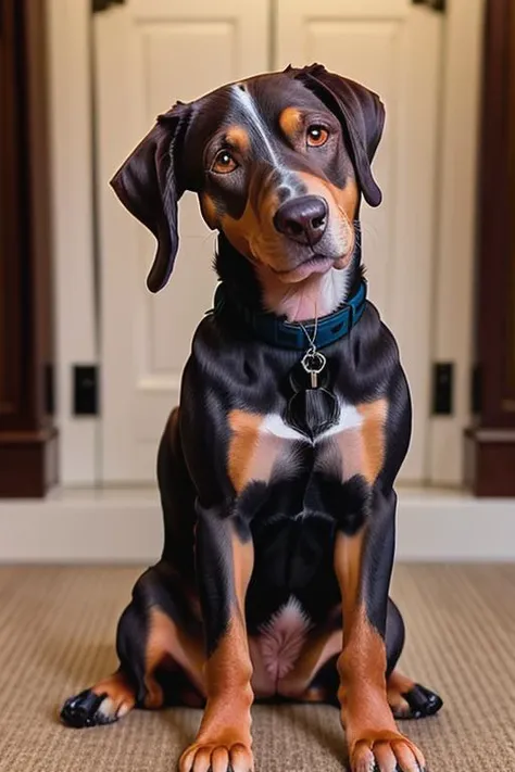 best quality, masterpiece,  dog, Doberman , photo, realistic, highly detailed