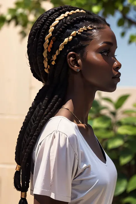 sud4nd0ll, 1girl, long hair, black hair, upper body, parted lips, dark-skinned female, very dark skin, dreadlocks, profile, <lora:sud4nd0ll:0.7>,masterpiece, best quality, <lora:age_slider_v20:1> <lora:detail_slider_v4:1>