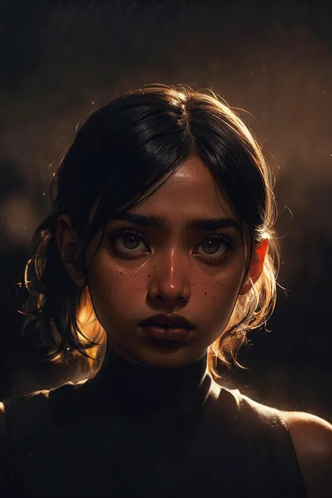 fcDetailPortrait, (best quality, detailed), l4t1n0d0ll, 1girl, black hair, dark-brown eyes, (freckles:0.6), tan skin, (dramatic lighting, dark background, black background:1.4), <lora:add_detail:1>, <lora:l4t1n0d0ll:0.7>