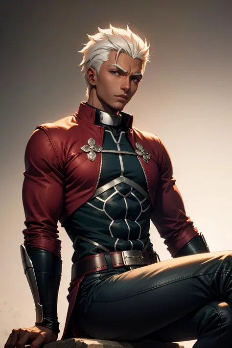 Vampiro musculoso nsfw pele azul vestindo latex segurando um chicote em um fundo vermelho sangue