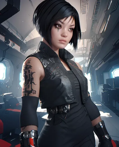 score_9,score_8_up,score_7_up,score_6_up,
Faith,brown eyes,black hair,short hair,
right arm tattoo,eye mark,elbow pad,gloves,
black shirt,vest,sleeveless,
standing,
science fiction,indoors,white room,<lora:FaithConnorsXL-12:1>,