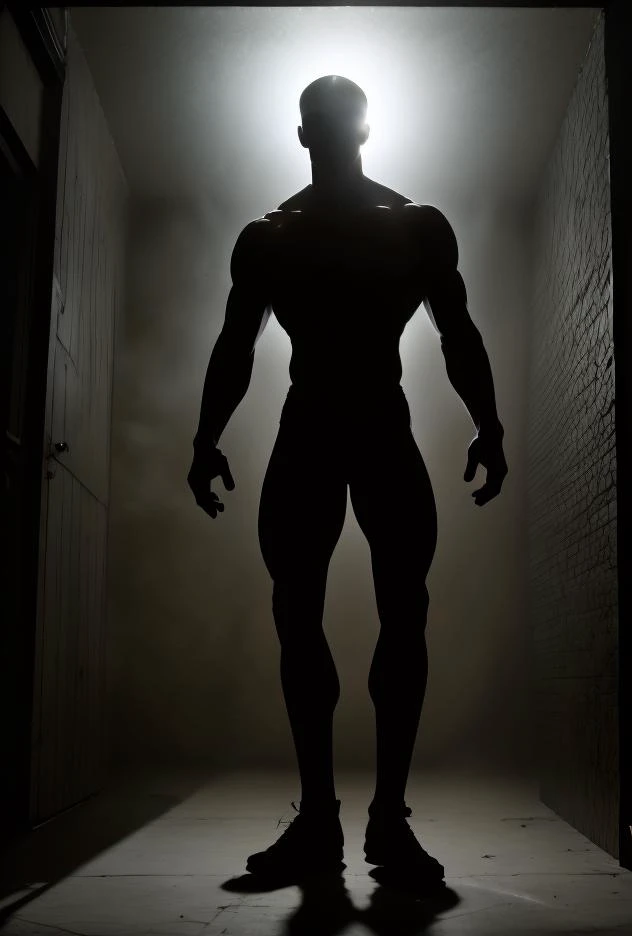 photography of an alien sgasgard hulk portrait, realistic, movie scene, cinematic, dramatic light, back light, standing in a corridor