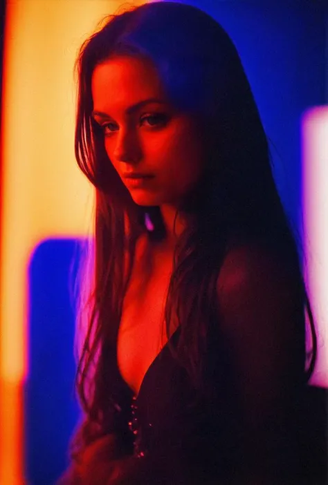 Psychedelic Color slide projected over a (27 yo American woman), (dark Jungian psychological imagery)(key lighting, f1.8 50mm lens medium format camera)(style of [Vogue | Saturday Evening Post | Rolling Stone])(post-processing: .25 unsharp mask, S curve, dodge and burn, mid-level contrast, dark edge vignette) <lora:BetterHands:2> <lora:EmotionSliders:2> <lora:Film-Grain:0.4> <lora:skinny_new_skin:0.5> <lora:back-front_lighting:0.7> <lora:ContrastControl:2> <lora:DepthOfFieldSliders:0.4><lora:HDhelper:0.4 <lora:HairLengthSlider:0.6> <lora:up-down_lighting:0.7>