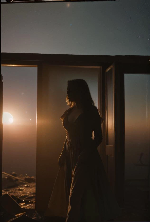 (((Colorful costume long dress)))((clothed 27 yo Marilyn Johansson))((running outside)((( props in background [old west town | haunted mansion | fisherman warf | WWII european village | moon landscape])))((eerie sunset lighting))((something spooky  looking out from mirror)(deep emotions)(Hitchcock inspired)(Twilight Zone)(deep esoteric qlipoth metaphysical meaning)(Annie Leibovitz photo spotlight)((hyper-Creative((Photo Masterpiece 8k wallpaper [Verb | adjective | superlative])))BREAK(dodge and burn, corner edge darken vignette)((exposure POP!!!) hdr extremely intricate, High (Detail:1.1), Sharp focus, dramatic cinematic light, 8k textures, elegant, ((((cinematic look))))breathtaking, insane details
<lora:epiC35mm:0.8> epiC35mm 
<lora:LCM_1-5:0.7> 
<lora:Saturation:2.3>  
 <lora:EmotionSliders:-2>  
<lora:up-down_lighting:-0.9> 
<lora:back-front_lighting:-0.9>
<lora:horror_slider_v7:0.8>
 <lora:DepthOfFieldSliders:0.6> 
<lora:Film-Grain:0.6> 
<lora:HDhelper:0.7>  
<lora:up-down_lighting:0.8>